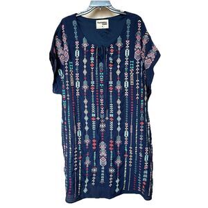 Savanna Jane Dress 3X Floral & Aztec Print Embroidered Boxy Boho Western